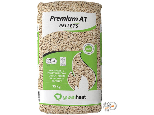 Greenheat Premium Holzpellets 1 Palette 70 Säcke 15kg ENplus A1 Gesamt 1050kg