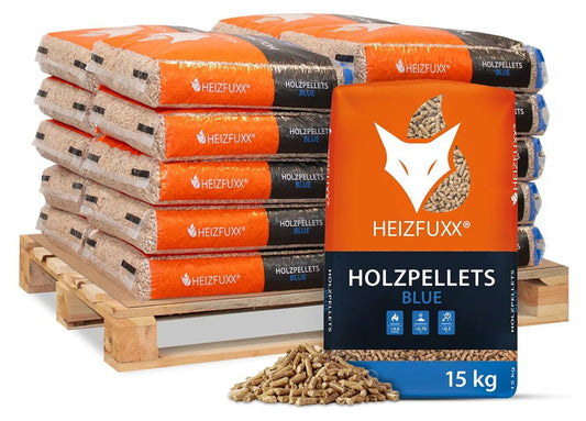 Heizfuxx® Blue Holzpellets – Weichholz, ENplus® A1, 15 kg x 20 Säcke (300 kg Palette)