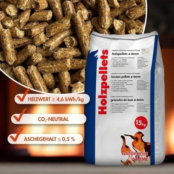 Holzpellets Premium 6mm | 70x 15kg Säcke (1050kg Volle Palette) für Pelletöfen