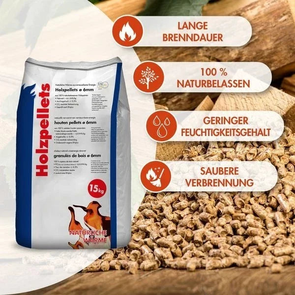 Holzpellets Premium 6mm | 70x 15kg Säcke (1050kg Volle Palette) für Pelletöfen