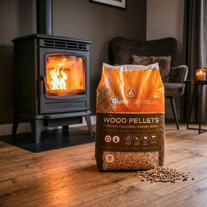 Giant Flames Holzpellets Palette 975kg | 65x 15kg Säcke für Pelletöfen & Heizung
