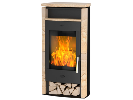 Fireplace Kaminofen Santiago 6kW Sandstein Schwarz Holzofen