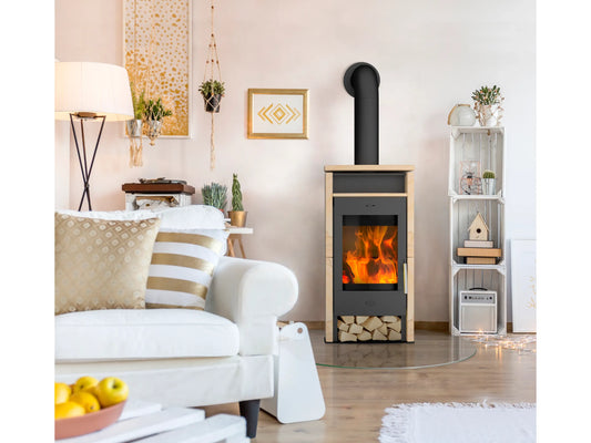 Fireplace Kaminofen Santiago 6kW Sandstein Schwarz Holzofen