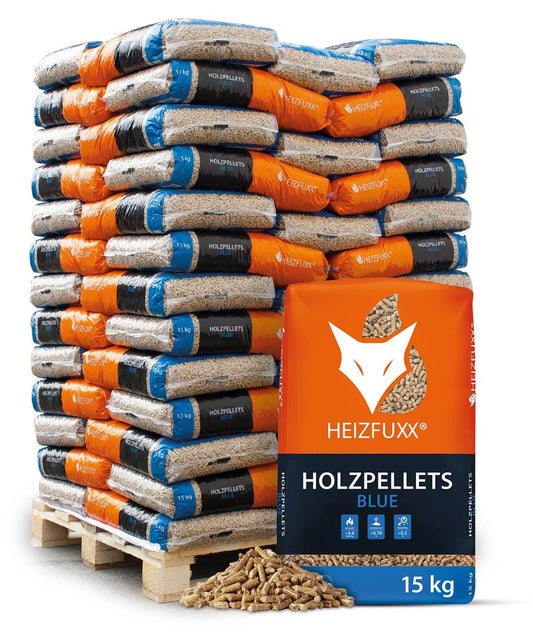 Heizfuxx® Blue Holzpellets – Weichholz, ENplus® A1, 15 kg x 65 Säcke (975 kg Palette)