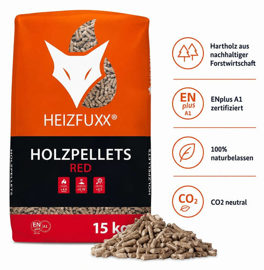 Heizfuxx® Red Holzpellets – Hartholz, ENplus® A1, 15 kg x 65 Säcke (975 kg Palette)