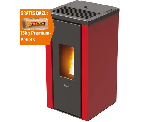 Pegaso Vera Pelletofen 7kW Automatik Pelletkaminofen Stahl Bordeaux