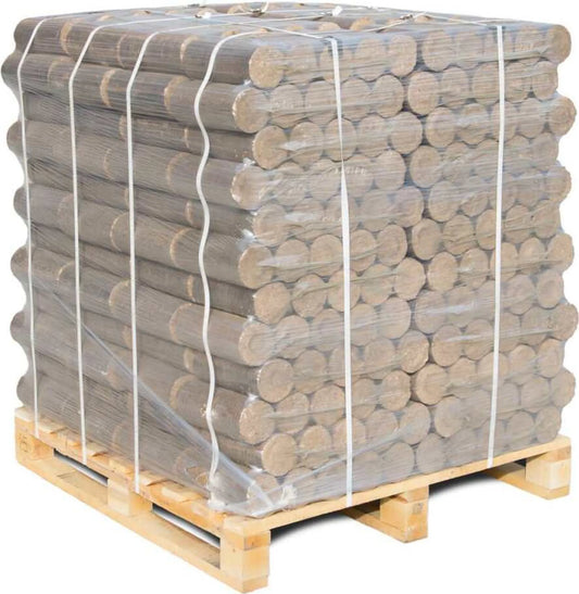 Premium Hartholzbriketts rund 960kg | 96 x 10kg Holzbriketts Palette