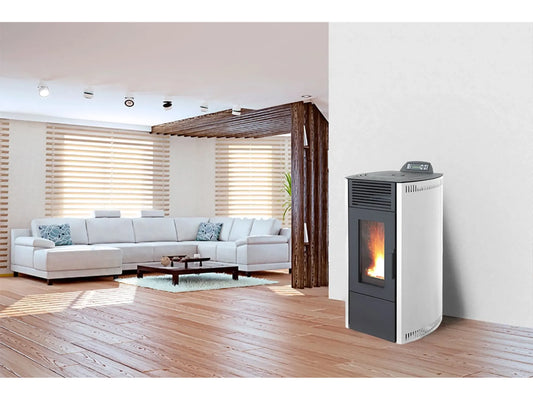 Rowi Pelletofen 7,7kW Pelletkaminofen Stahl Weiß