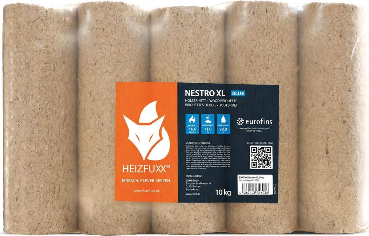 Heizfuxx Nestro XL Blue Kaminbriketts | 96x 10kg Pakete (960kg Gesamtgewicht) Premium