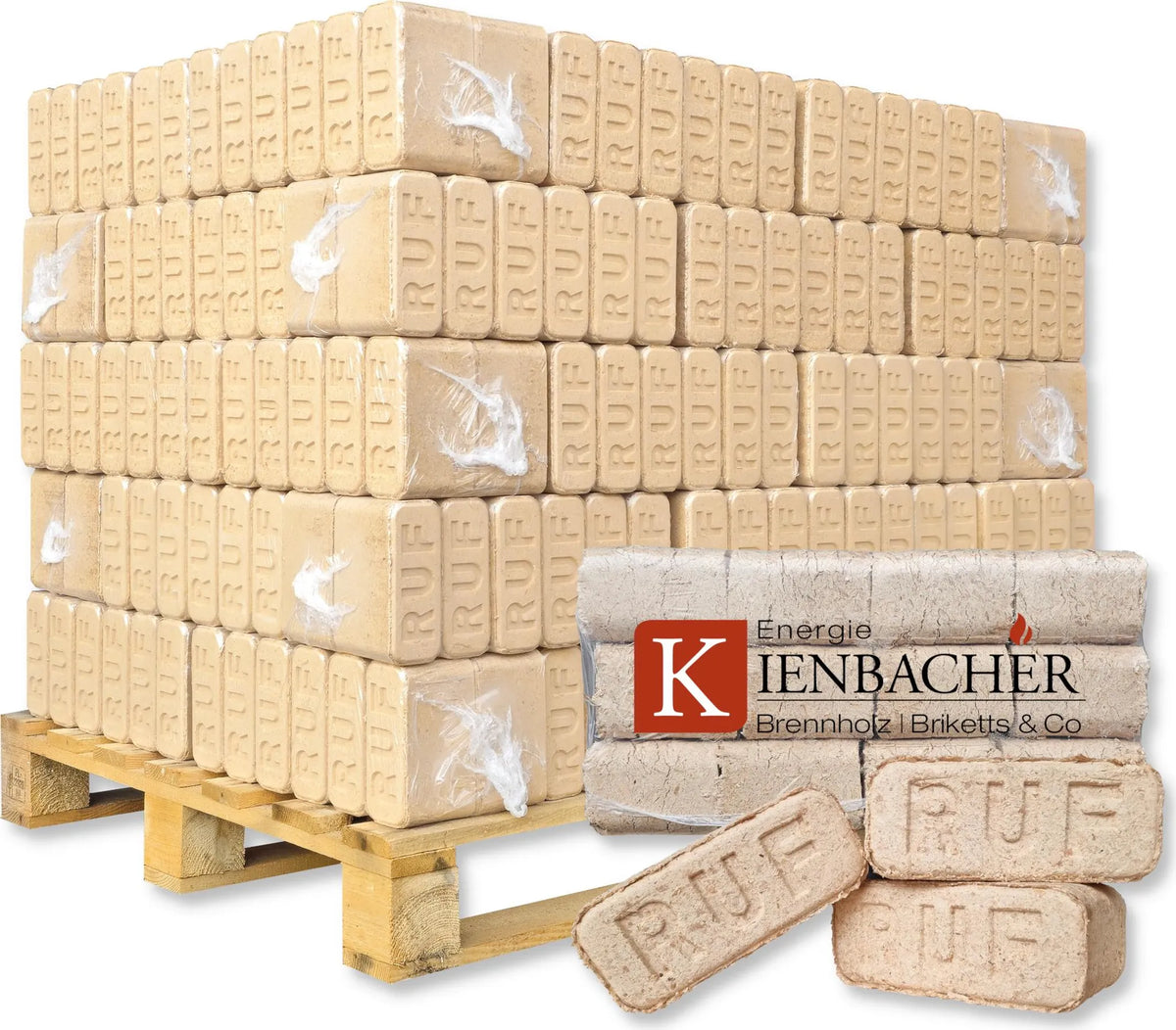 RUF Hartholzbriketts aus Buche & Eiche | Energie Kienbacher | 60x 10kg (600kg Palette)