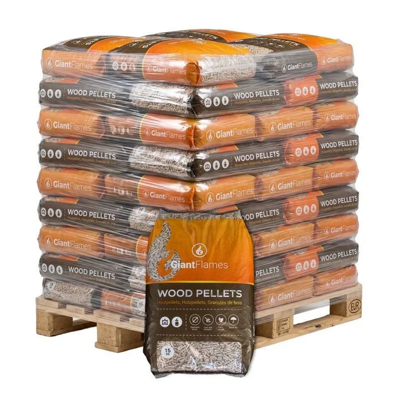 Giant Flames Holzpellets Palette 975kg | 65x 15kg Säcke für Pelletöfen & Heizung
